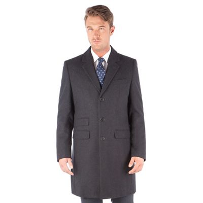 Charcoal melton wool blend regular fit overcoat